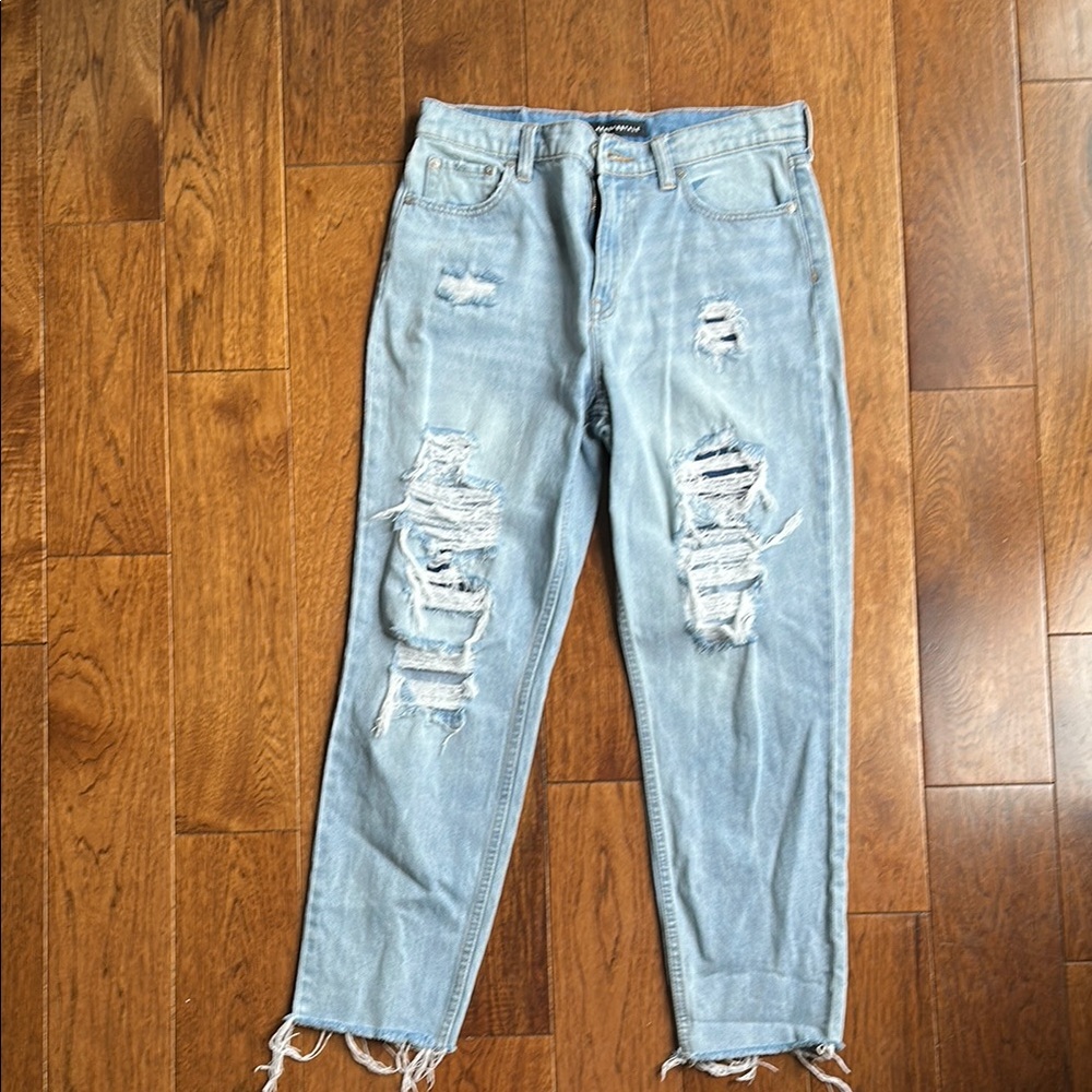 Aeropostale High Rise Blue Jeans with Distressed Details